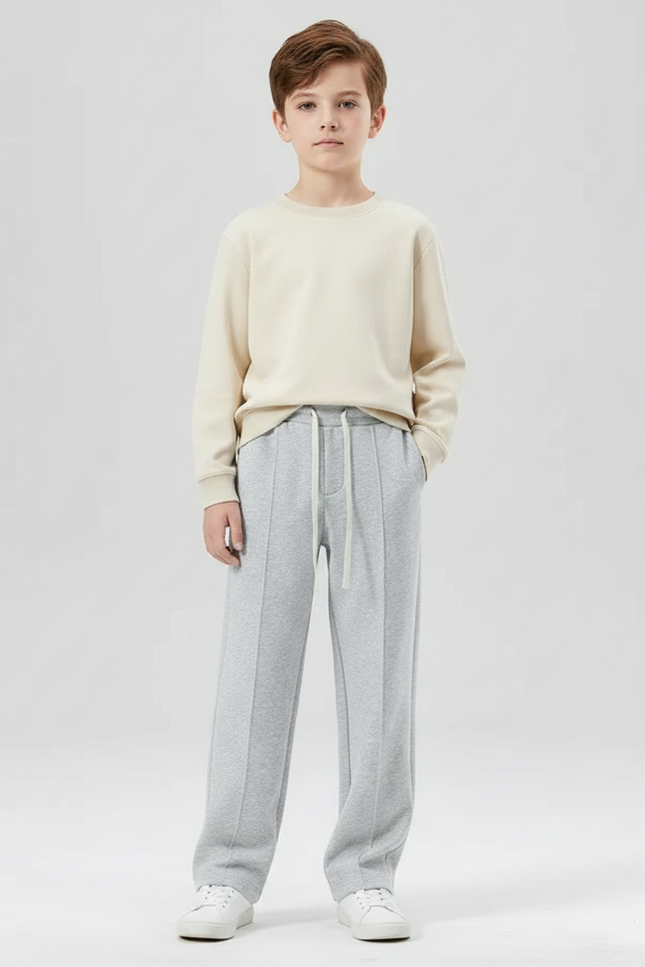 Pantalon Fluide Garçon Gris Coupe Ample Coton Mi-saison 3 - Molleton