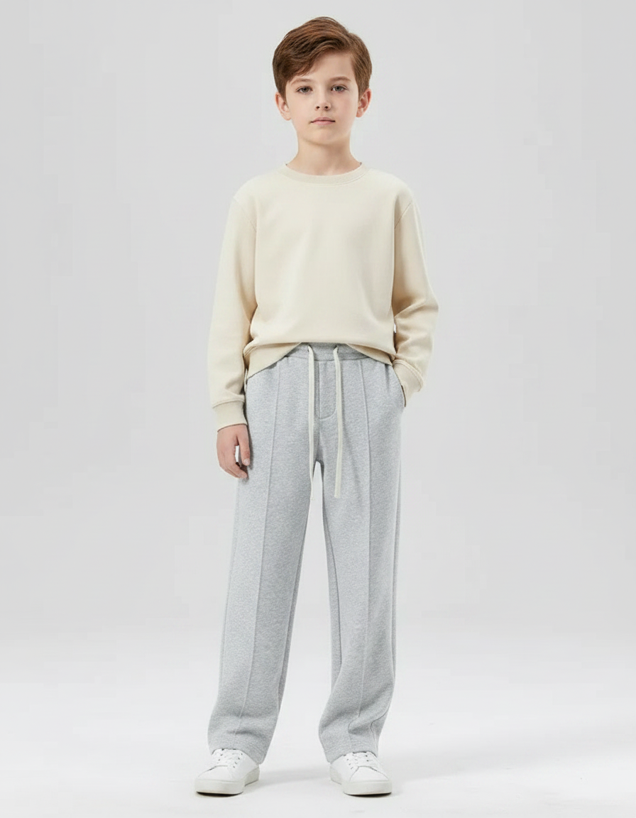 Pantalon Fluide Garçon Gris Coupe Ample Coton Mi-saison 3 - Molleton