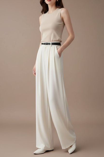 Pantalon Fluide Curvy - Blanc Polyester