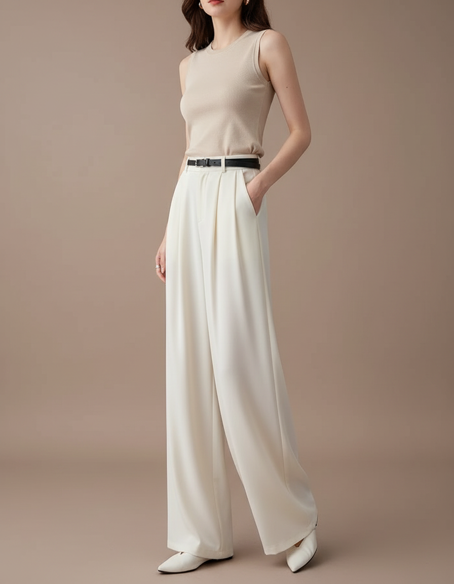 Pantalon Fluide Curvy - Blanc Polyester