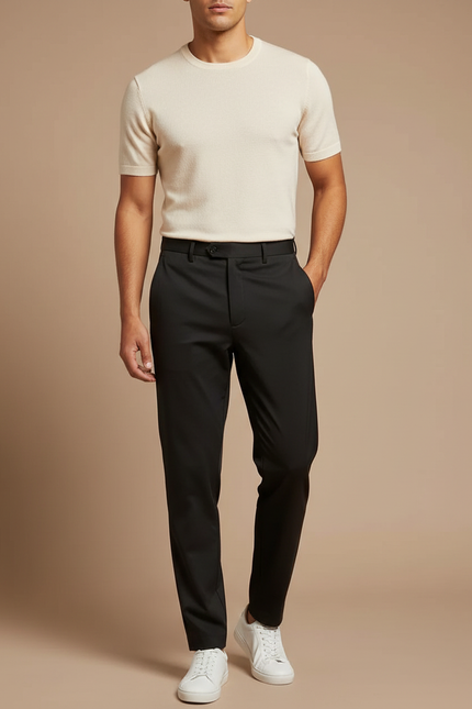 Pantalon Fluide Noir Homme Slim Élégant Décontracté - Polyester