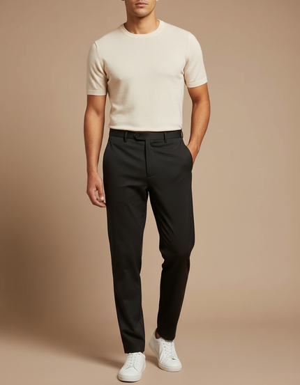 Pantalon Fluide Noir Homme Slim Élégant Décontracté - Polyester