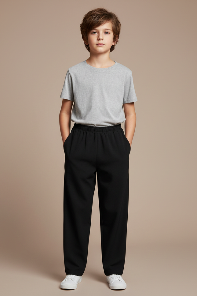Pantalon Fluide Noir Ample Décontracté Enfant Garcon - Polyester