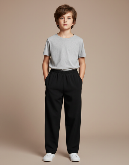 Pantalon Fluide Noir Ample Décontracté Enfant Garcon - Polyester