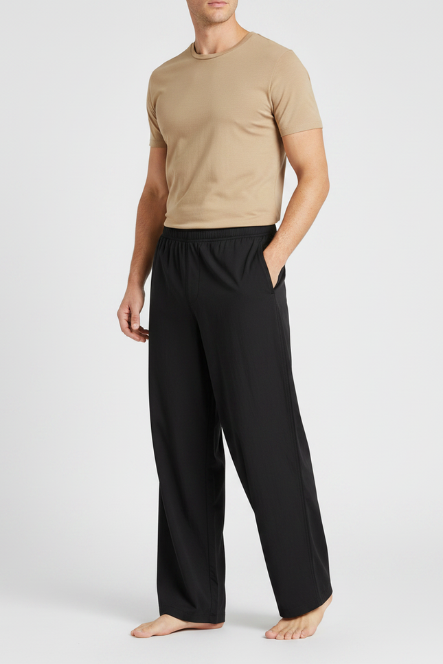 Pantalon Fluide Noir Ample Coton Droit Confortable - Polyester