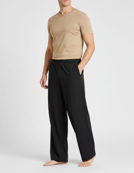Pantalon Fluide Noir Ample Coton Droit Confortable - Polyester