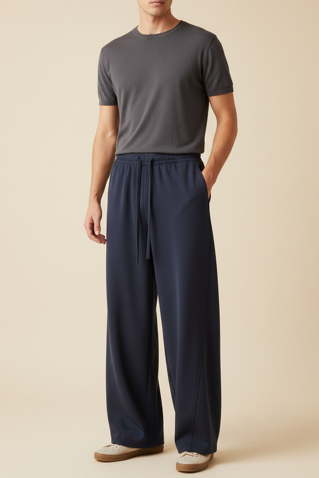Pantalon Fluide Homme Bleu Marine Palazzo - Polyester