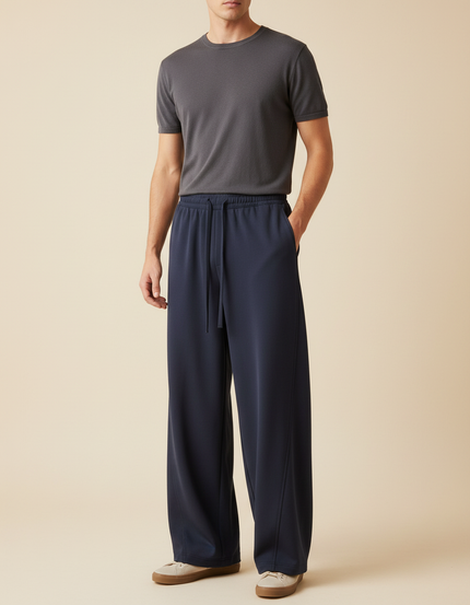 Pantalon Fluide Homme Bleu Marine Palazzo - Polyester