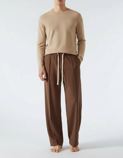 Pantalon Fluide Marron Ample Cordon Décontracté Homme - Polyester