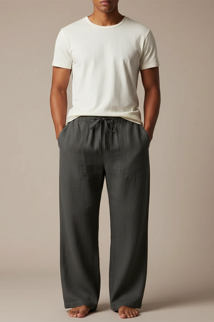 Pantalon Fluide Homme Lin Gris Décontracté Ample