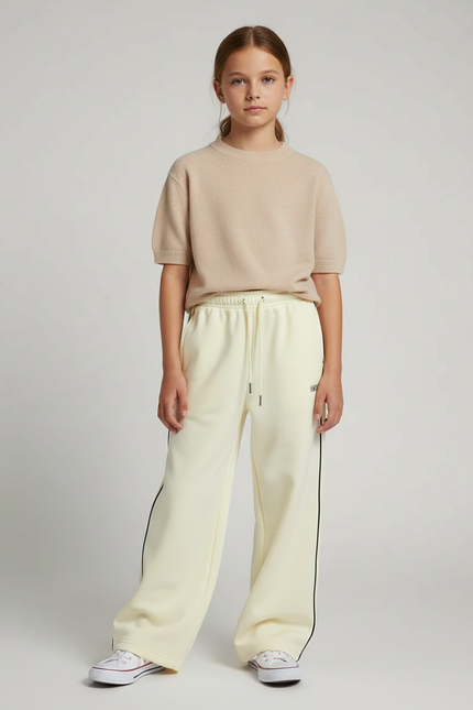 Pantalon Fluide Écru Large Sport Rayures Confortable - Jaune Molleton