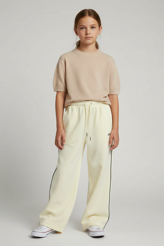Pantalon Fluide Écru Large Sport Rayures Confortable - Jaune Molleton