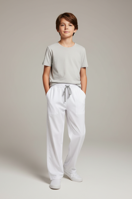 Pantalon Fluide Garçon Blanc Coupe Ample - Polyester