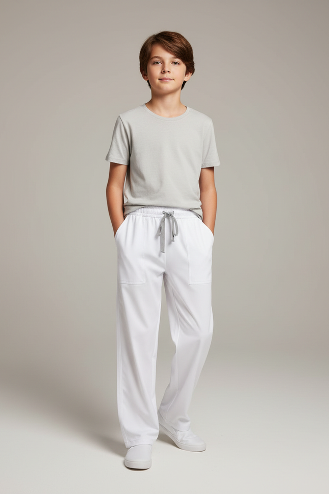 Pantalon Fluide Garçon Blanc Coupe Ample - Polyester