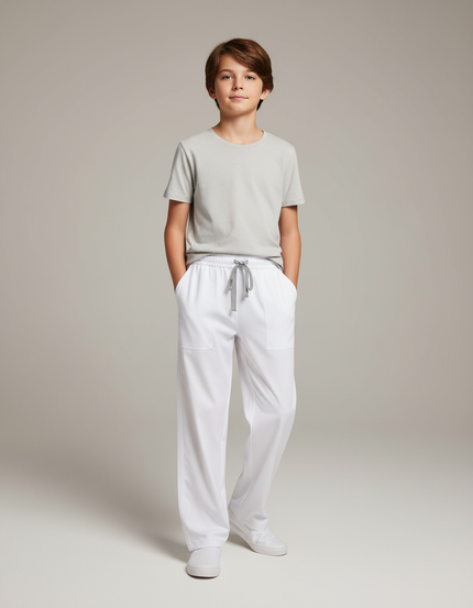 Pantalon Fluide Garçon Blanc Coupe Ample - Polyester