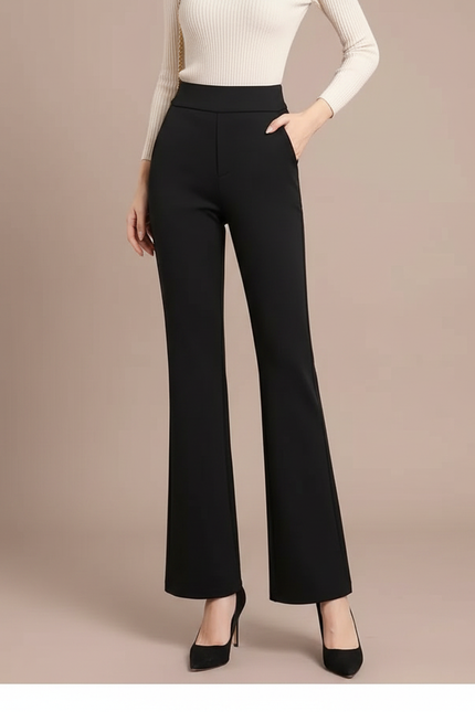 Pantalon Fluide Femme Noir Taille Haute - Polyester