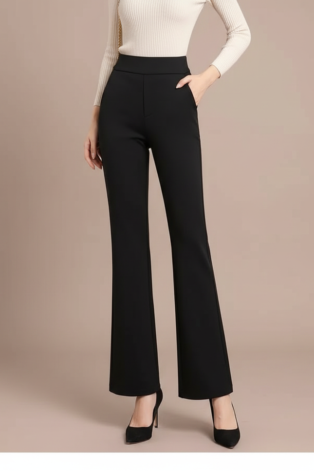 Pantalon Fluide Femme Noir Taille Haute - Polyester