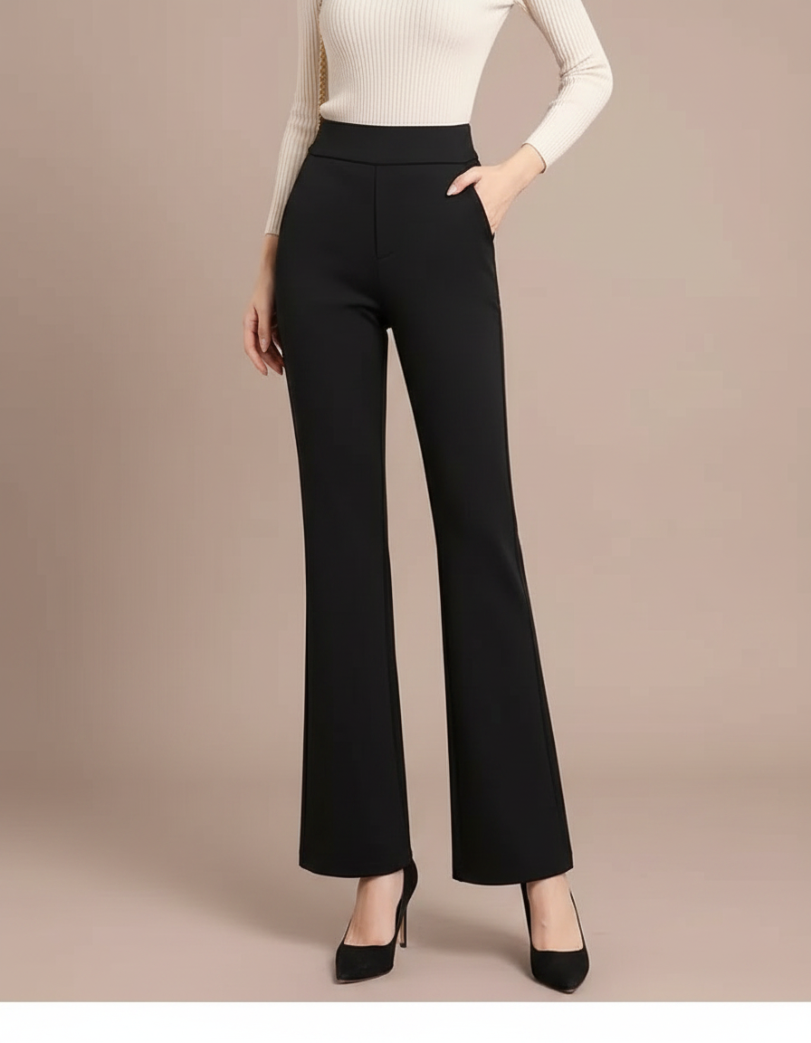 Pantalon Fluide Femme Noir Taille Haute - Polyester