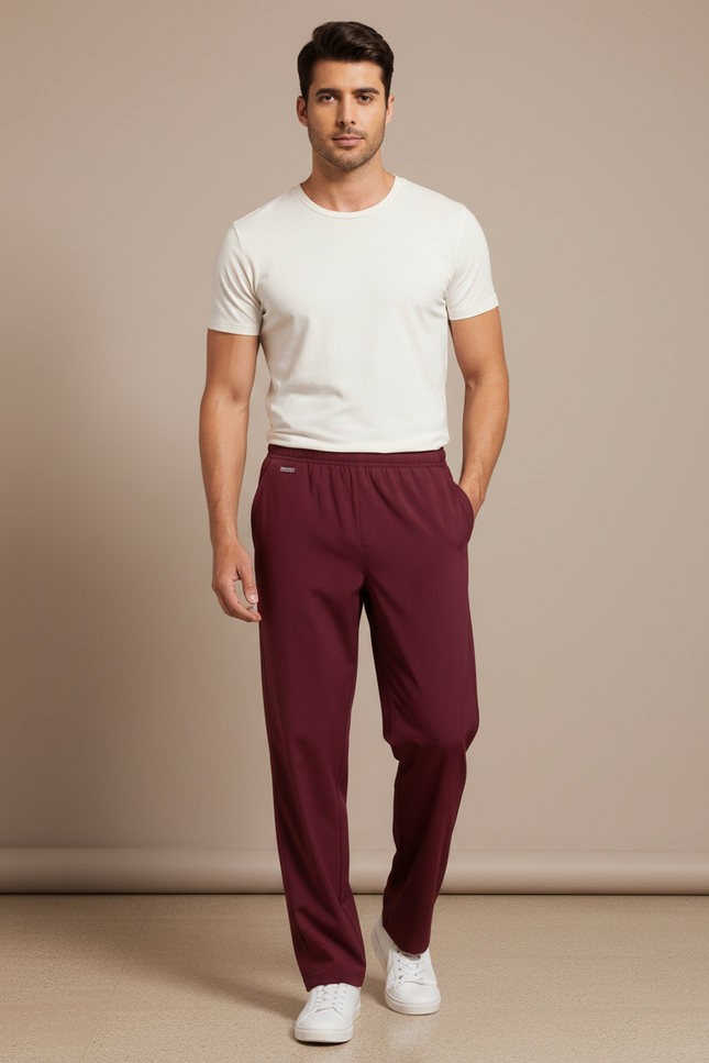 Pantalon Fluide Homme Droit Bordeaux Décontracté - Polyester