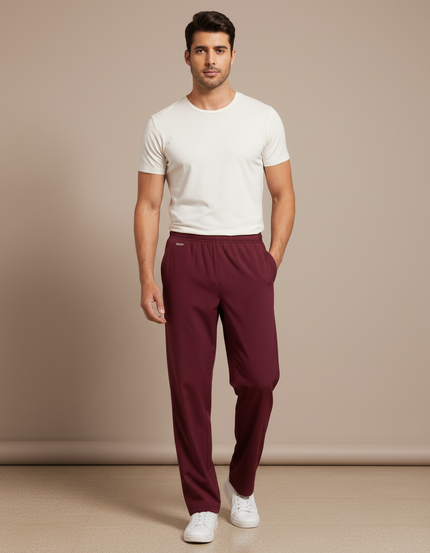 Pantalon Fluide Homme Droit Bordeaux Décontracté - Polyester