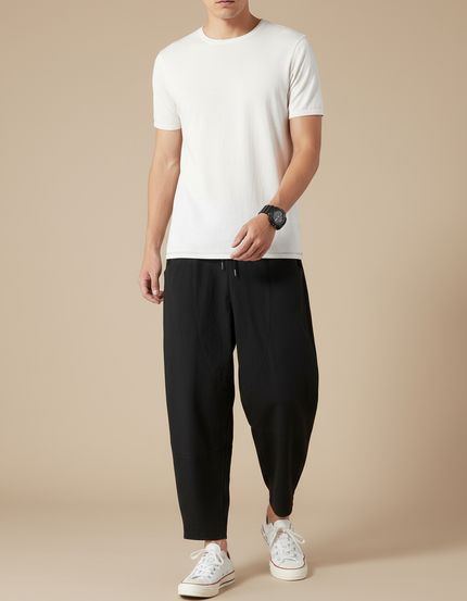 Pantalon Fluide Noir Ample Coton Homme Décontracté