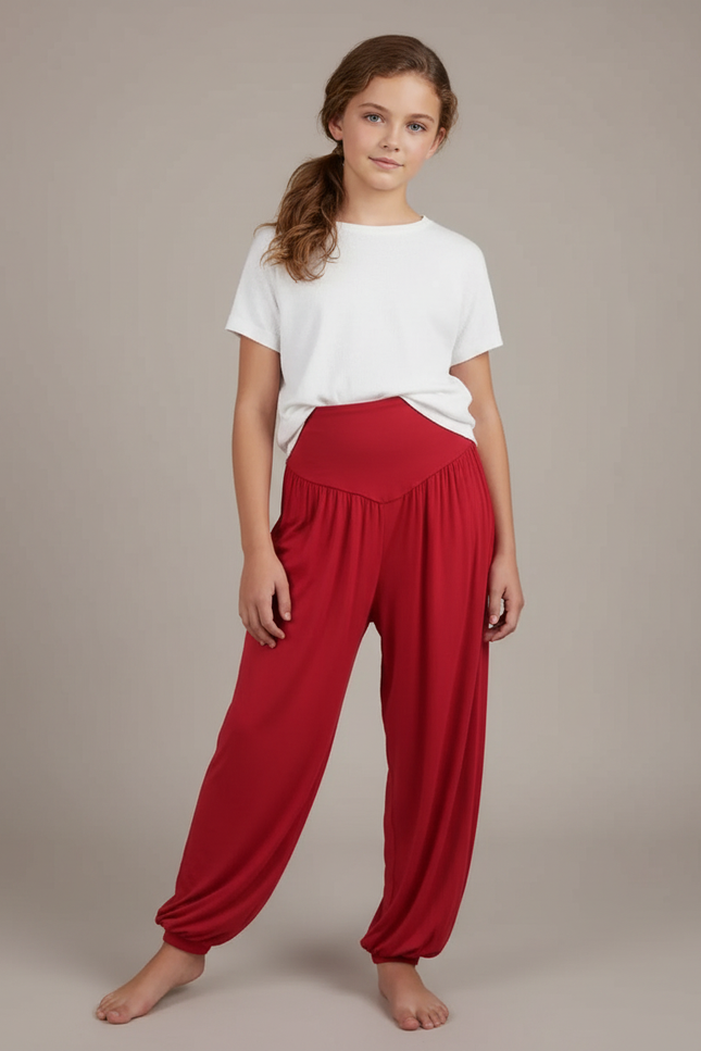 Pantalon Fluide Rouge Ample Harem Confortable Fille - Viscose