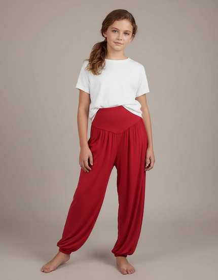 Pantalon Fluide Rouge Ample Harem Confortable Fille - Viscose