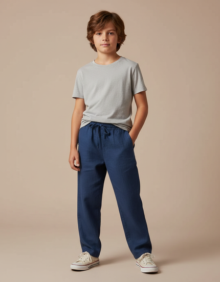Pantalon Fluide Bleu Marine Lin Ample Garçon