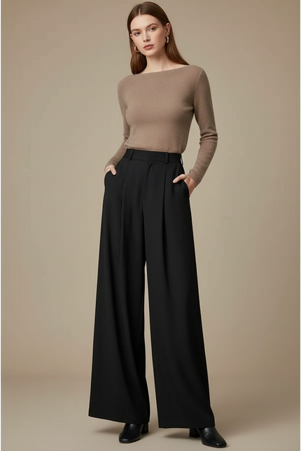 Pantalon Fluide Femme Noir Palazzo Viscose