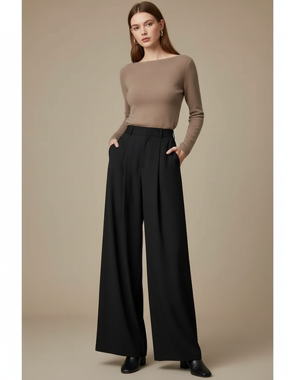 Pantalon Fluide Femme Noir Palazzo Viscose