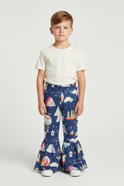 Pantalon Fluide Bleu Marine Imprimé Évasé Enfant - Polyester