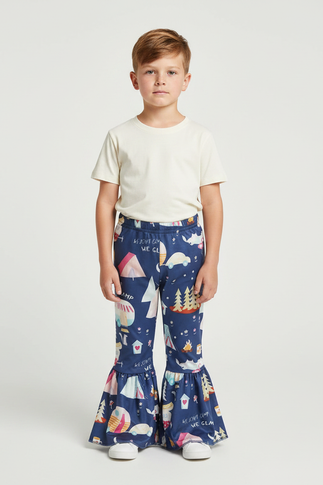 Pantalon Fluide Bleu Marine Imprimé Évasé Enfant - Polyester