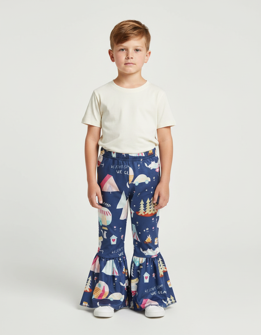 Pantalon Fluide Bleu Marine Imprimé Évasé Enfant - Polyester