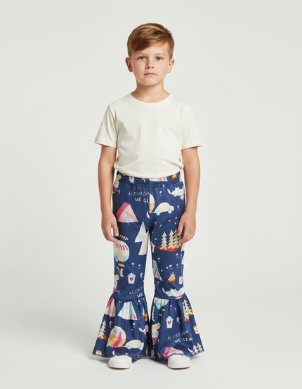 Pantalon Fluide Bleu Marine Imprimé Évasé Enfant - Polyester