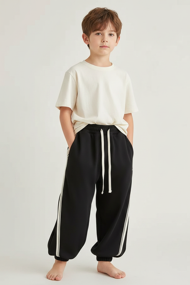 Pantalon Fluide Noir Ample Cordon Sport Casual - Molleton