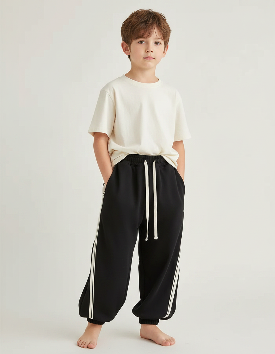 Pantalon Fluide Noir Ample Cordon Sport Casual - Molleton
