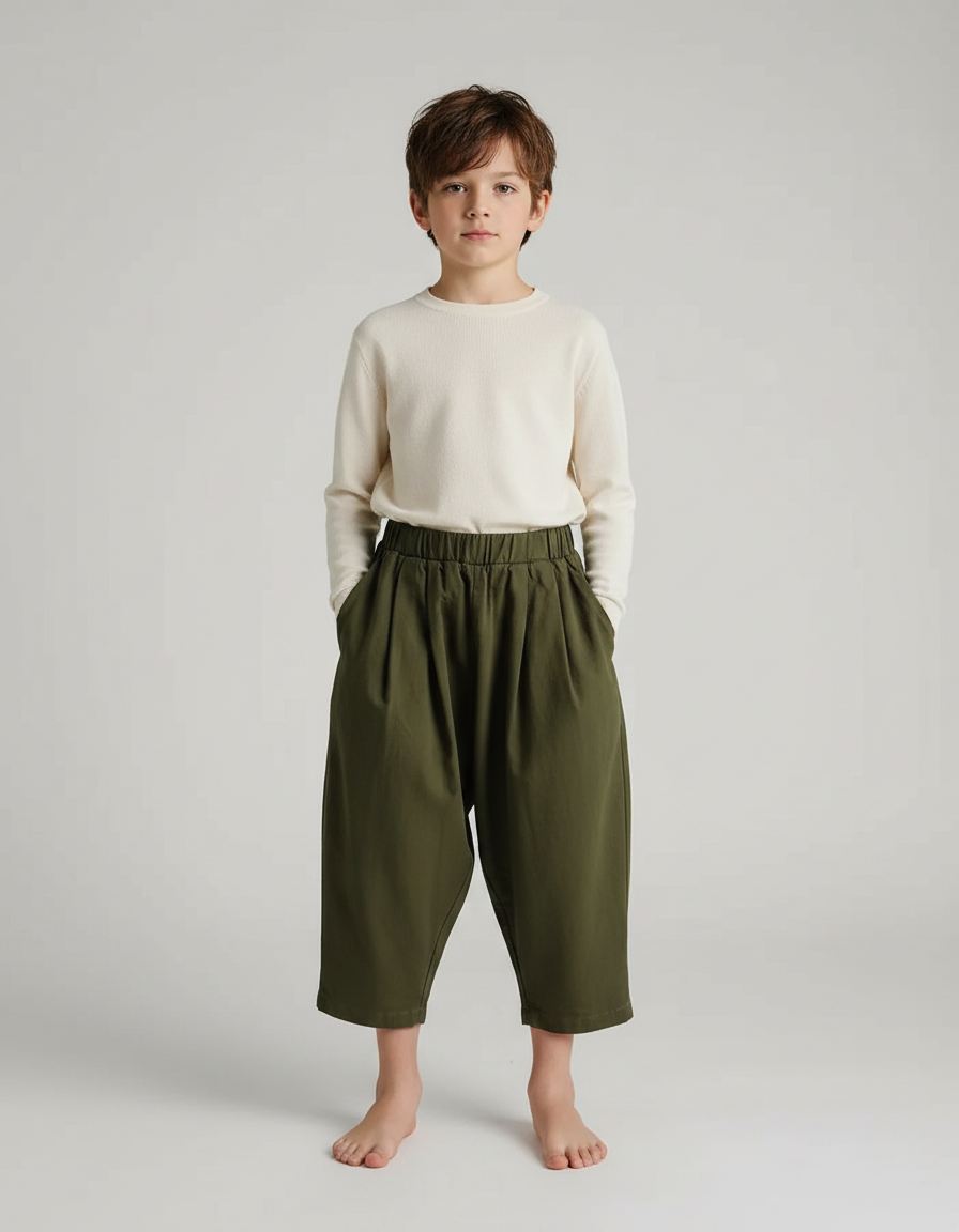 Pantalon Fluide Garçon Kaki Coupe Ample Coton - Molleton