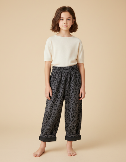 Pantalon Fluide Léopard Gris Ample Décontracté Enfant - Molleton