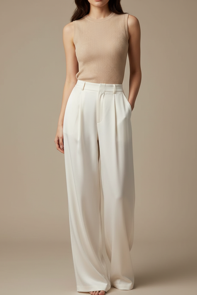 Pantalon Fluide Femme Blanc Palazzo Satin