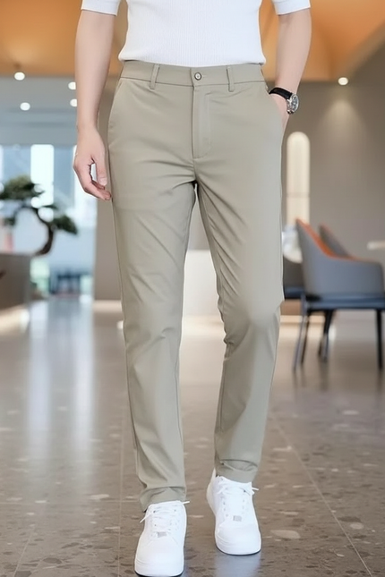 Pantalon Fluide Homme Beige Slim Décontracté Sport - Polyester