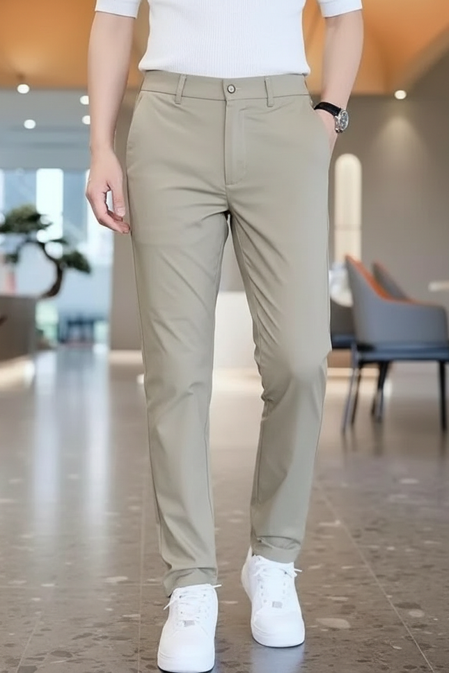 Pantalon Fluide Homme Beige Slim Décontracté Sport - Polyester