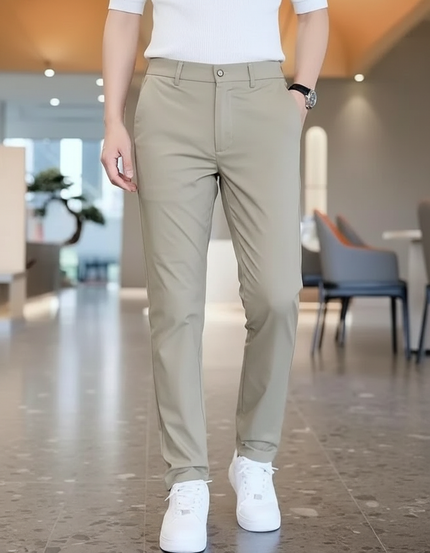 Pantalon Fluide Homme Beige Slim Décontracté Sport - Polyester