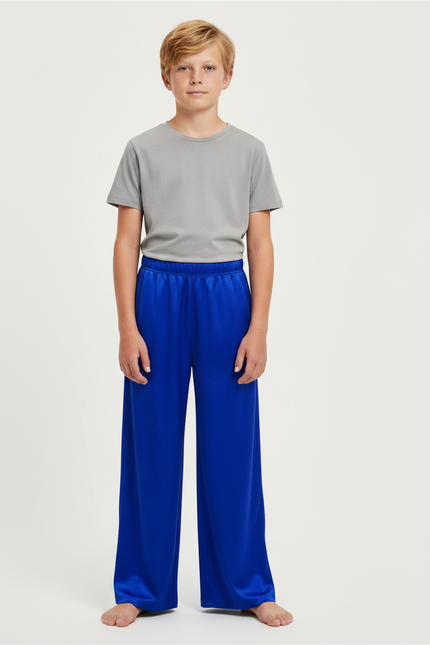 Pantalon Fluide Bleu Royal Satin Ample Élastique
