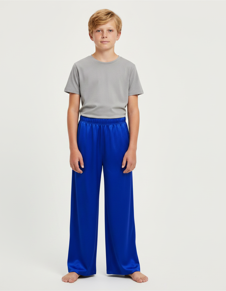 Pantalon Fluide Bleu Royal Satin Ample Élastique