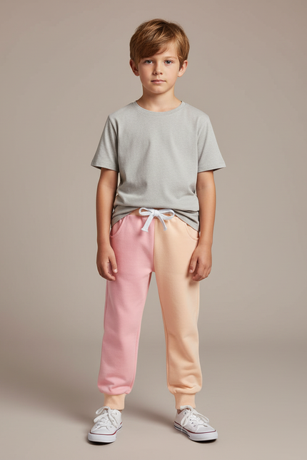 Pantalon Fluide Bicolore Rose Pêche Ample Décontracté Enfant - Multicolore Molleton
