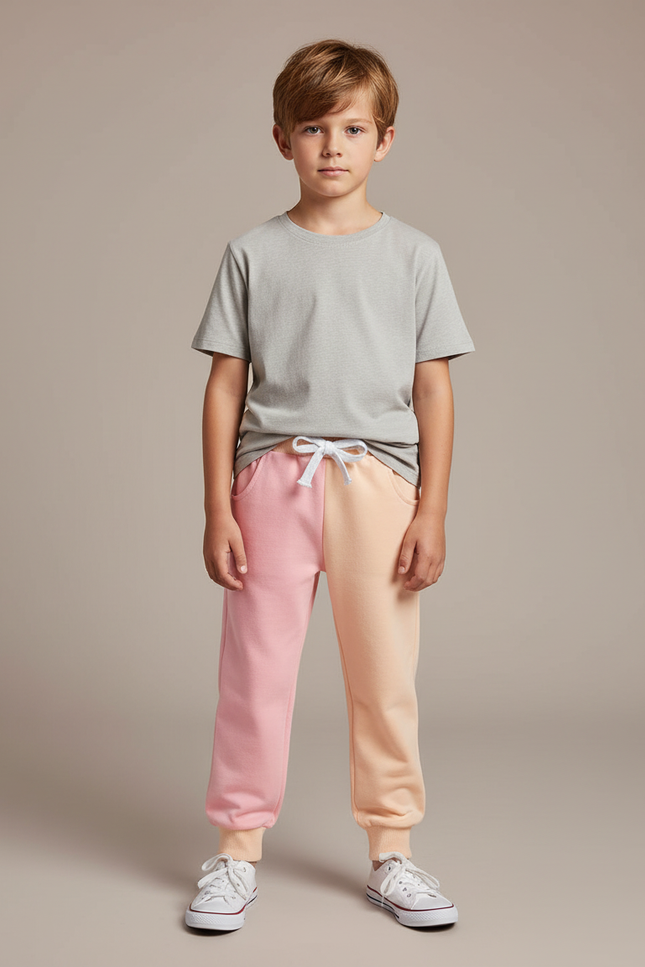 Pantalon Fluide Bicolore Rose Pêche Ample Décontracté Enfant - Multicolore Molleton