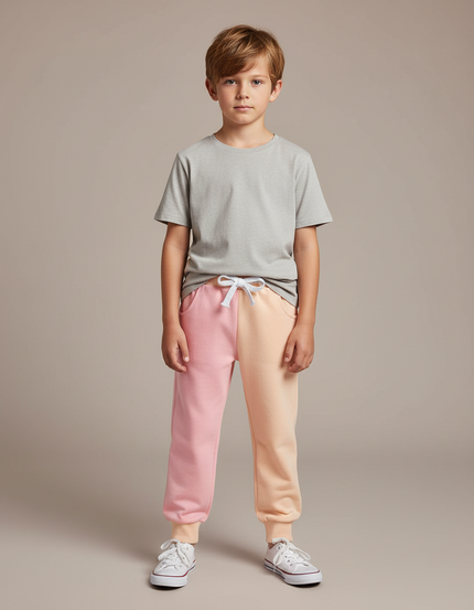 Pantalon Fluide Bicolore Rose Pêche Ample Décontracté Enfant - Multicolore Molleton