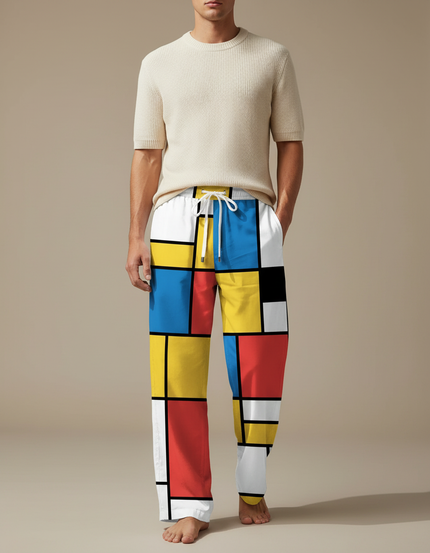 Pantalon Fluide Géométrique Ample Coloré Estival Confortable - Multicolore Polyester