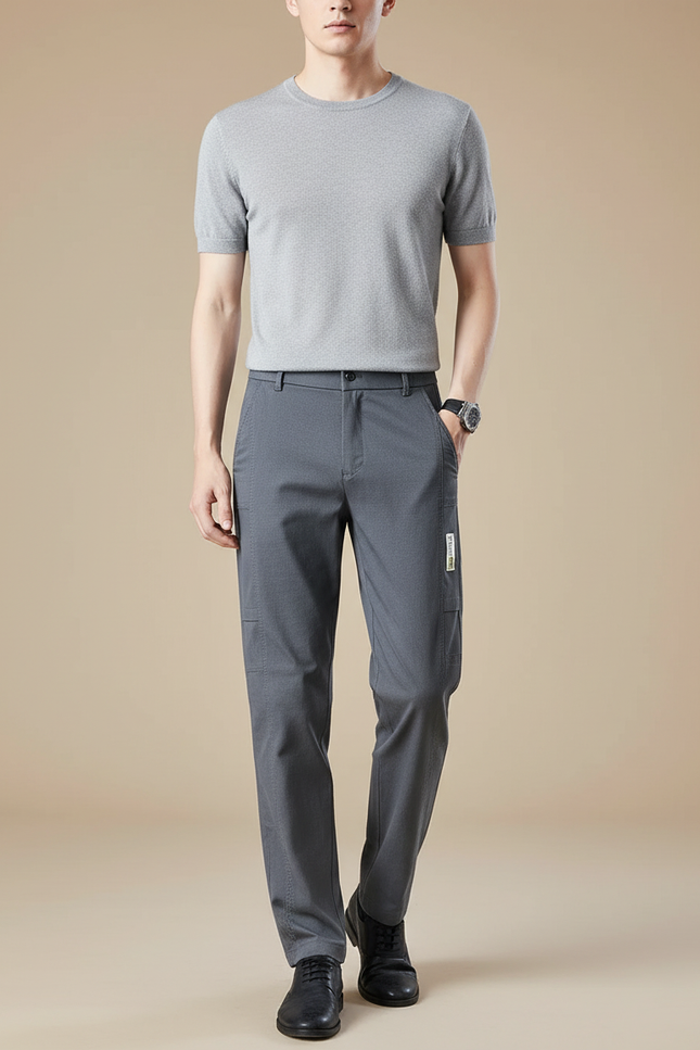 Pantalon Fluide Homme Gris Droit Business Confortable - Gabardine
