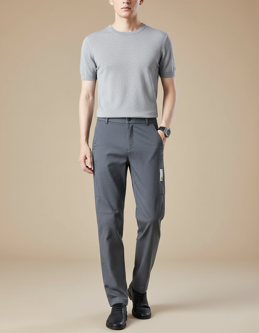 Pantalon Fluide Homme Gris Droit Business Confortable - Gabardine